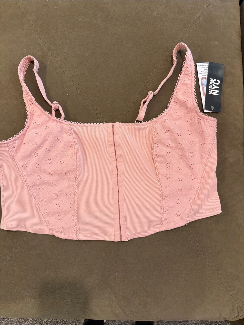 Madden NYC Rose Pink Lace-Trim Bandeau Crop